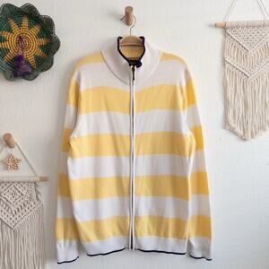 Club Room Yellow and White Stripe Zip-Up Cardigan Sweater Size Small